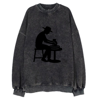 Potter shaping clay on wheel - Vintage Sweatshirt - Black