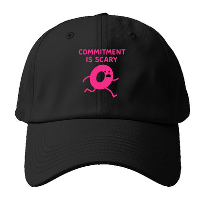 COMMITMENT IS SCARY | Terrified ring running away - Baseball Cap - Black