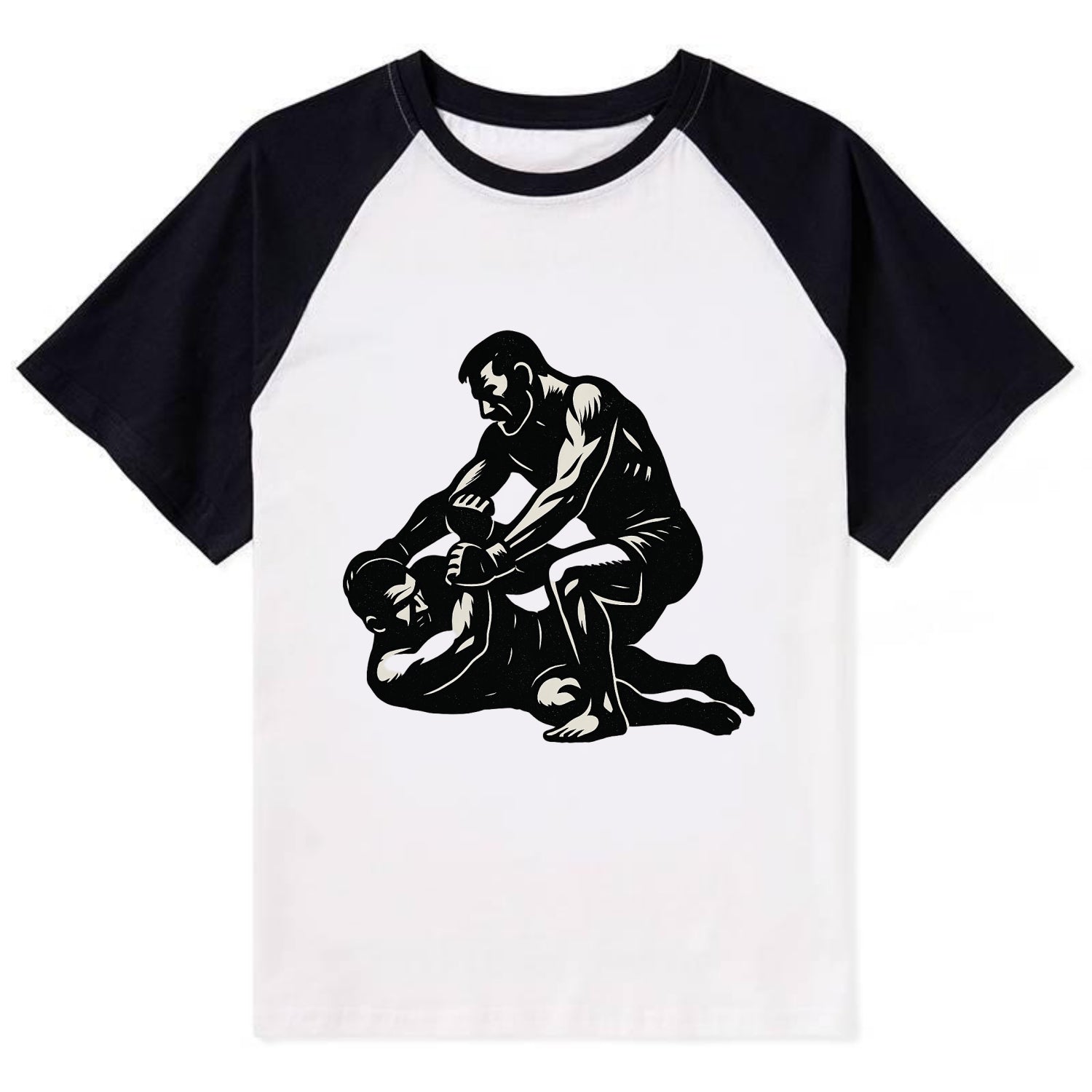 MMA fighter in ground submission hold - Contrast Raglan T-shirt - Black