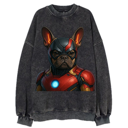 French Bulldog Iron Man  - Vintage Sweatshirt - Black