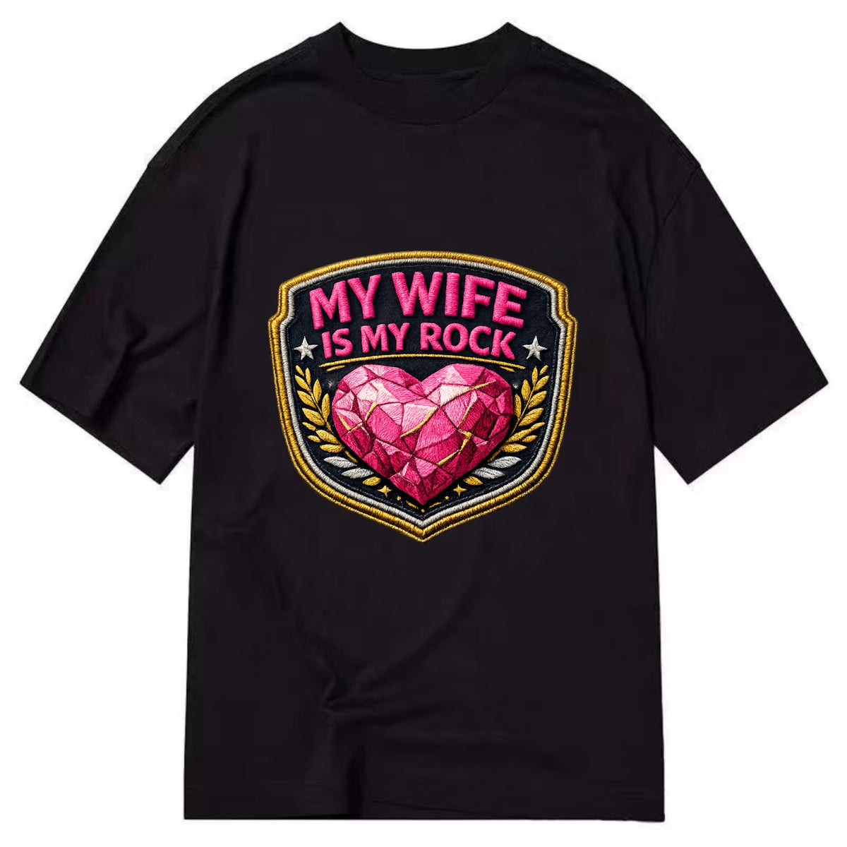 MY WIFE IS MY ROCK - pink rock heart - pink - solid wife - Classic T-shirt - Black