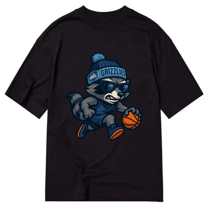 Memphis Raccoon wearing Grizzlies beanie with riverboat patch and wayfarer - Classic T-shirt - Black