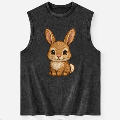 Baby Rabbit - long ears, fluffy white tail, pink nose, large brown eyes, - Vintage Washed Tank - Black
