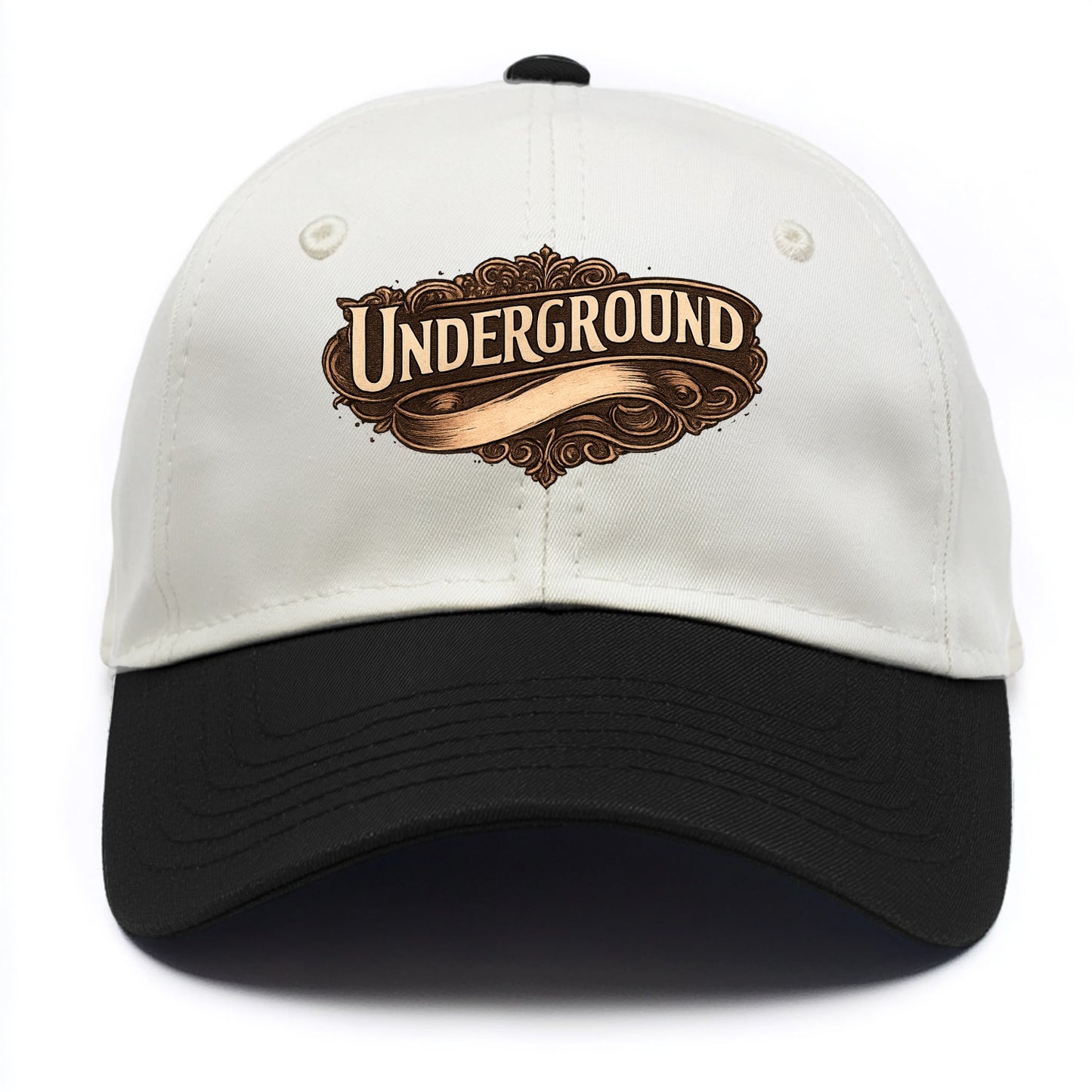Bold typography design - "UNDERGROUND" - hidden scene, alternative - Two Tone Cap - Black