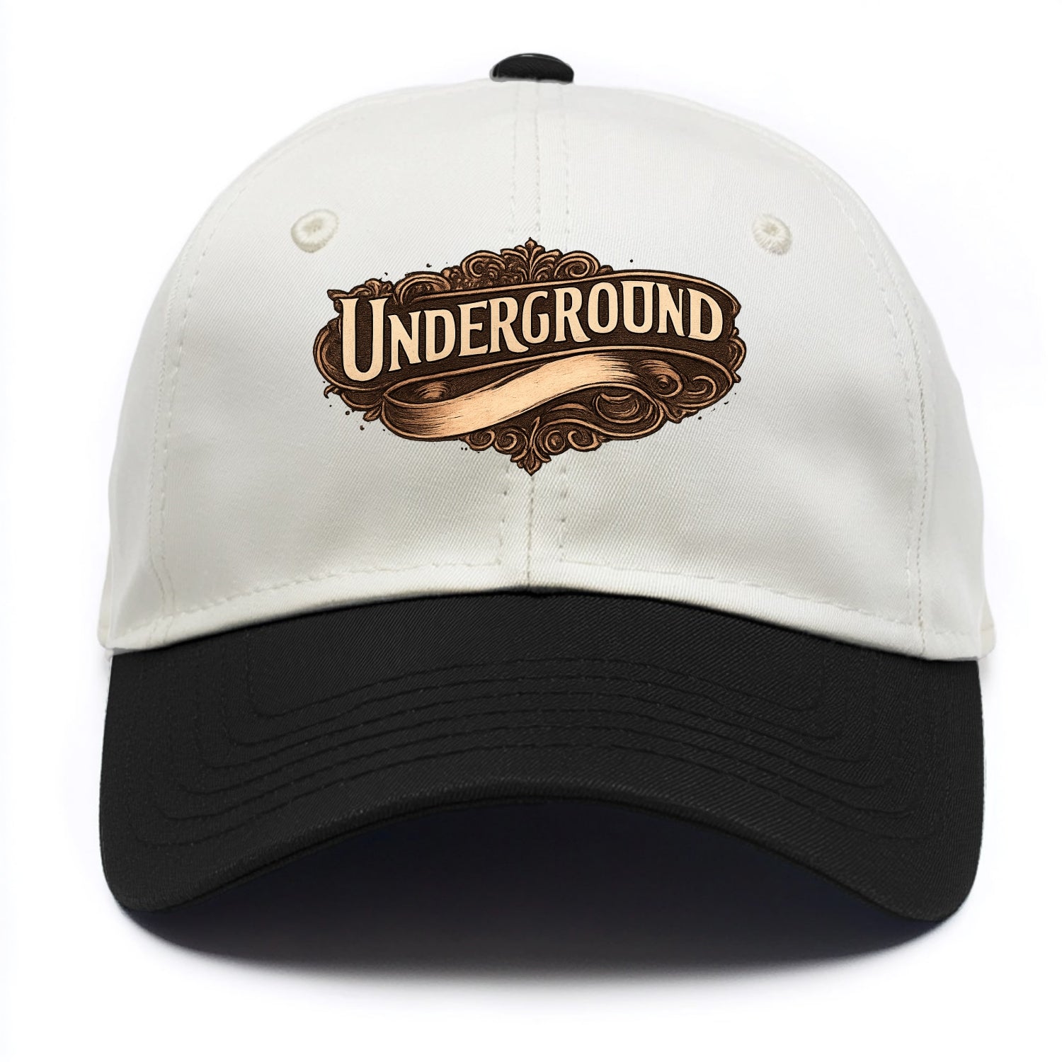 Bold typography design - "UNDERGROUND" - hidden scene, alternative - Two Tone Cap - Black