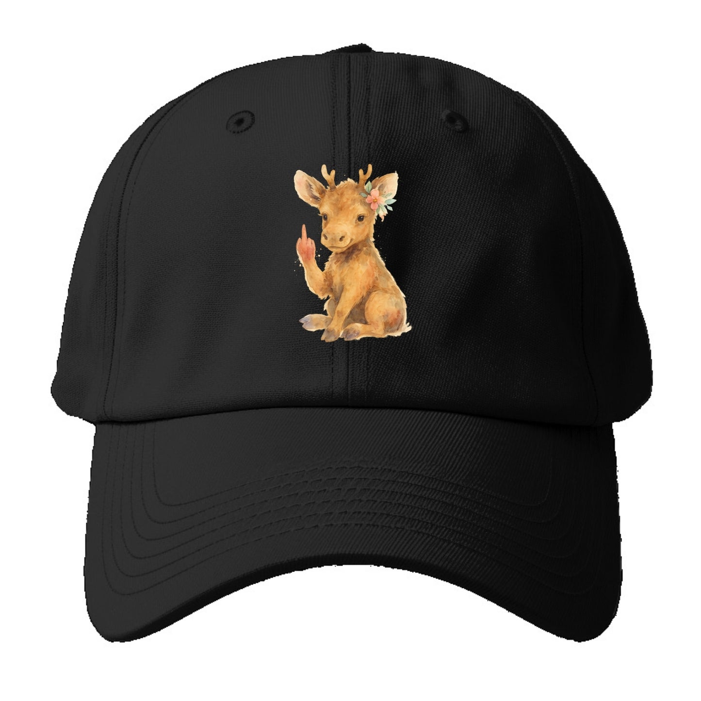 baby moose with adorable tiny antlers, one hoof raised in attitude - Baseball Cap For Big Heads - Black
