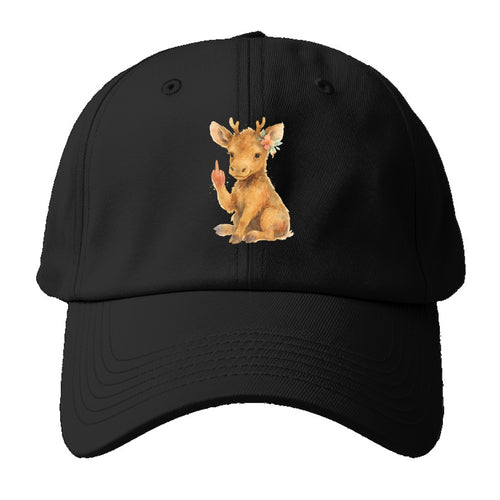 baby moose with adorable tiny antlers, one hoof raised in attitude - Baseball Cap For Big Heads