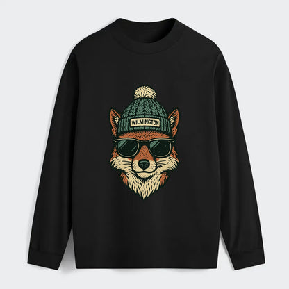 Delaware Gray Fox wearing Wilmington beanie with pom pom and wayfarer - Classic Long Sleeve Shirt - Black