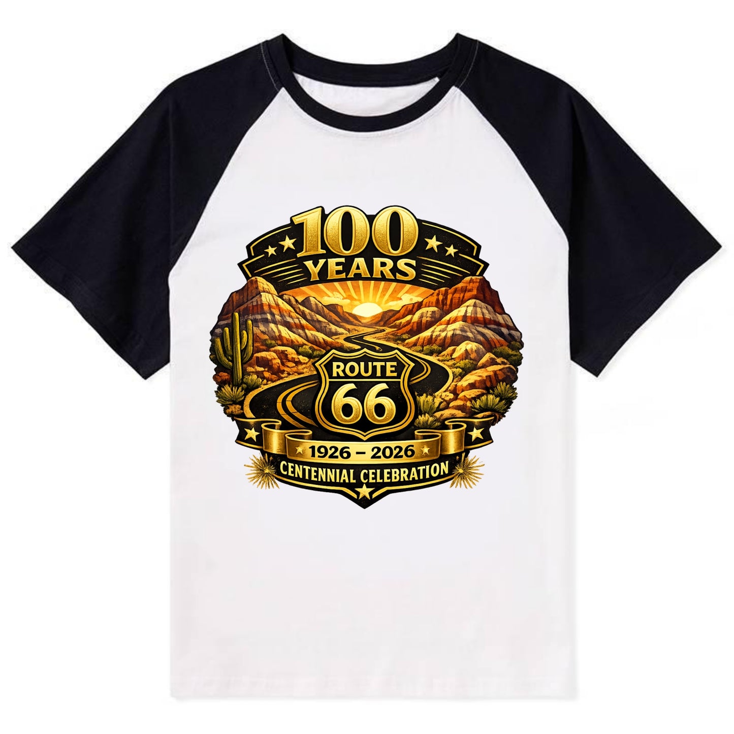 PAINTED DESERT | Colorful desert landscape | Route 66 winding through | - Contrast Raglan T-shirt - Black
