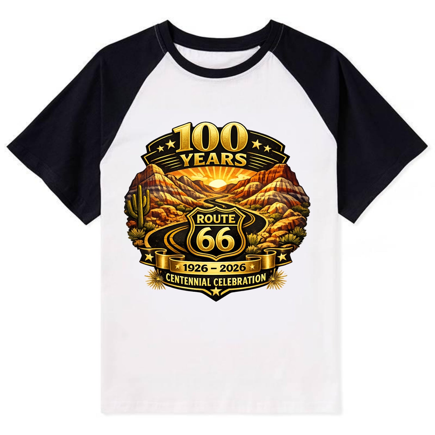 PAINTED DESERT | Colorful desert landscape | Route 66 winding through | - Contrast Raglan T-shirt - Black