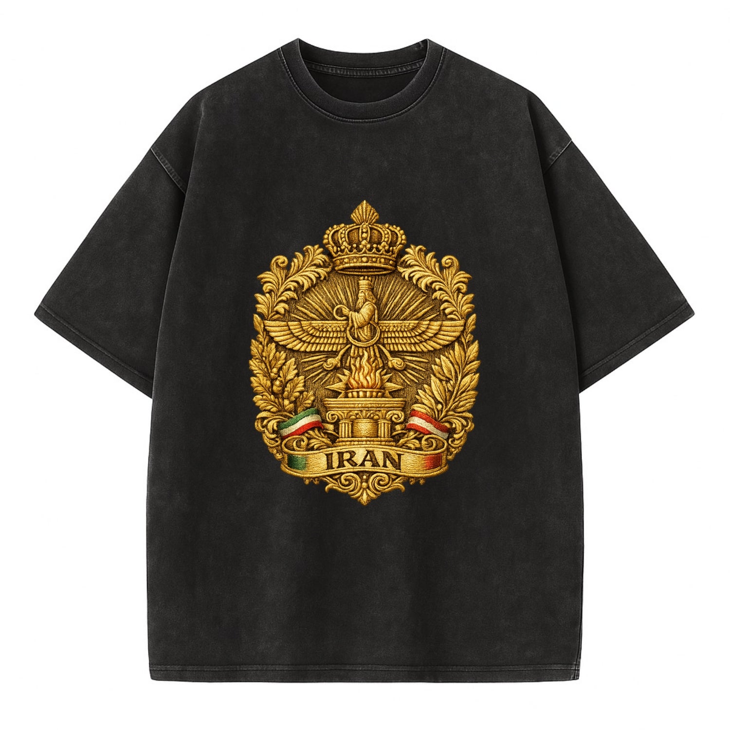 Iran Fire Temple Emblem - Vintage T-shirt - Black