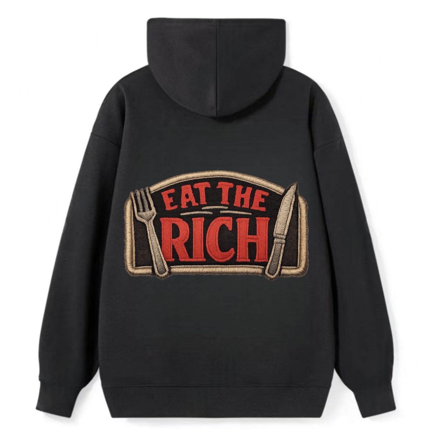 EAT THE RICH - fork and knife with text in red and silver , class war - Classic Pullover Hoodie - Black