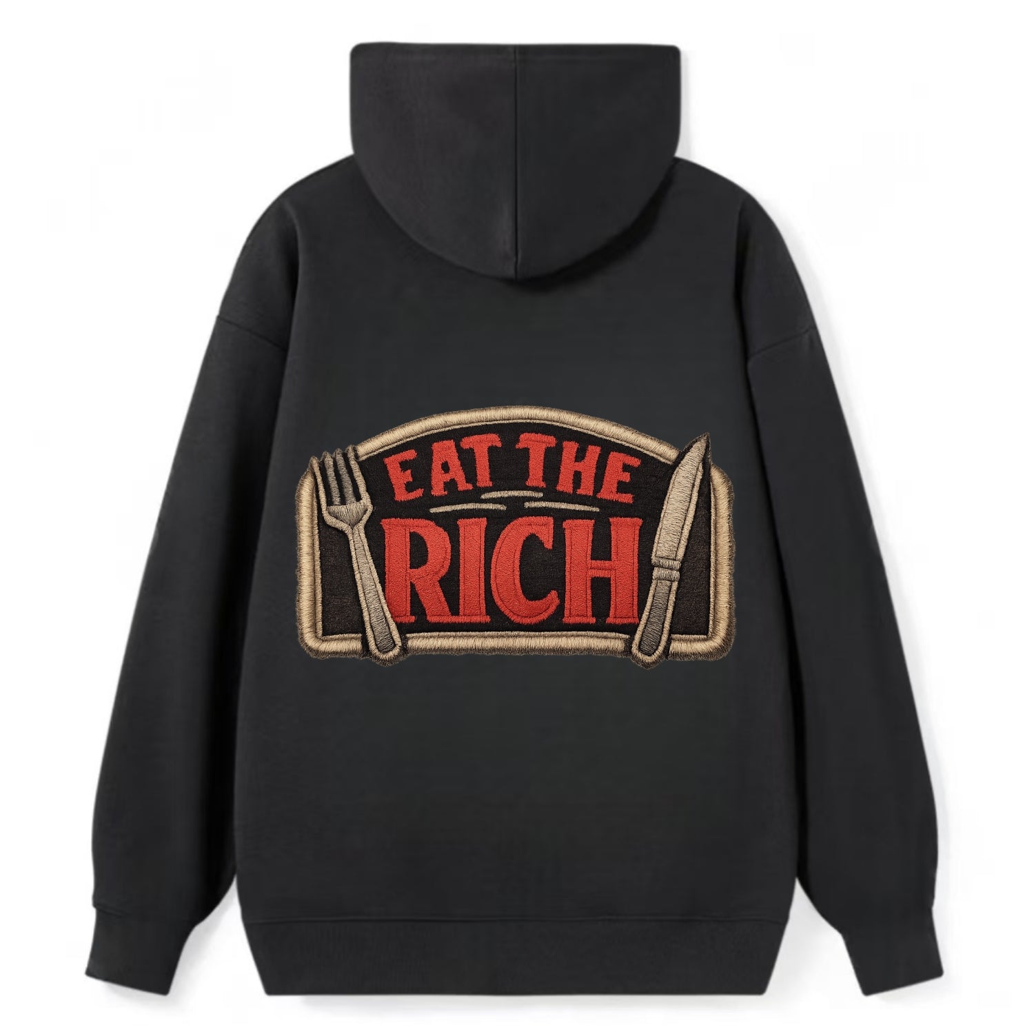 EAT THE RICH - fork and knife with text in red and silver , class war - Classic Pullover Hoodie - Black