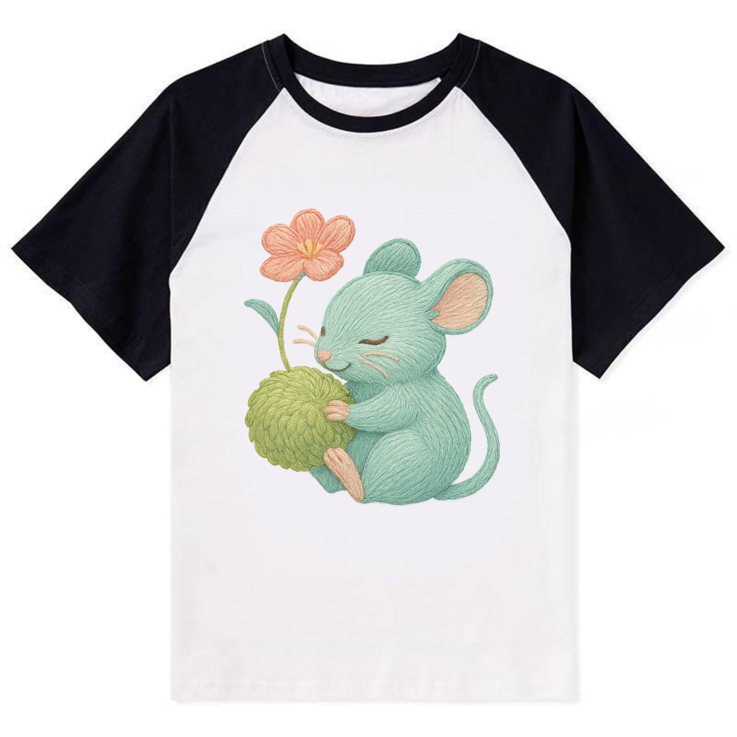 Mint Mouse - Contrast Raglan T-shirt - Black