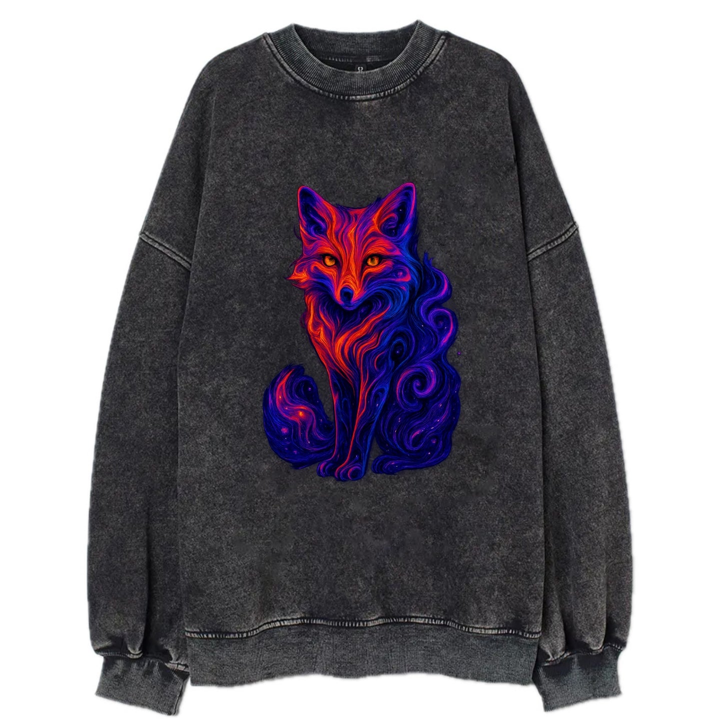 Clever fox with tail dissolving into cosmic nebula swirls, orange to purple - Vintage Sweatshirt - Black