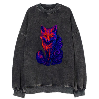 Clever fox with tail dissolving into cosmic nebula swirls, orange to purple - Vintage Sweatshirt - Black