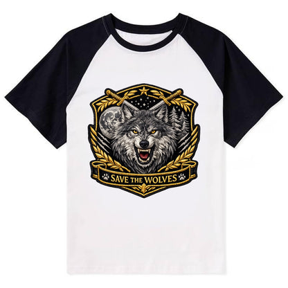 SAVE THE WOLVES - wolf moon in gray , predator protection - Contrast Raglan T-shirt - Black