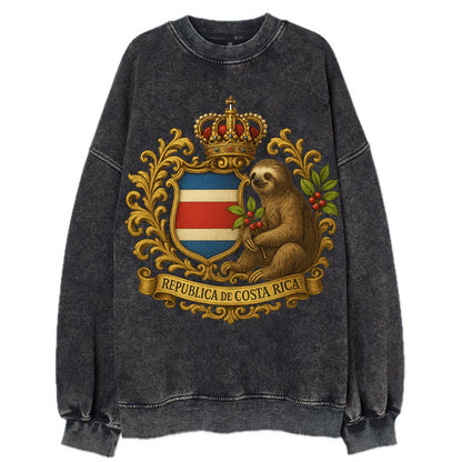 Costa Rica Sloth Emblem  - Vintage Sweatshirt - Black