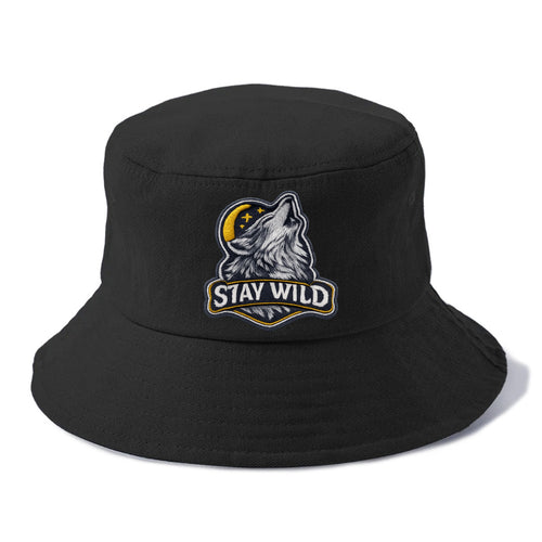 STAY WILD - wolf with text in gray , free spirit - Bucket Hat