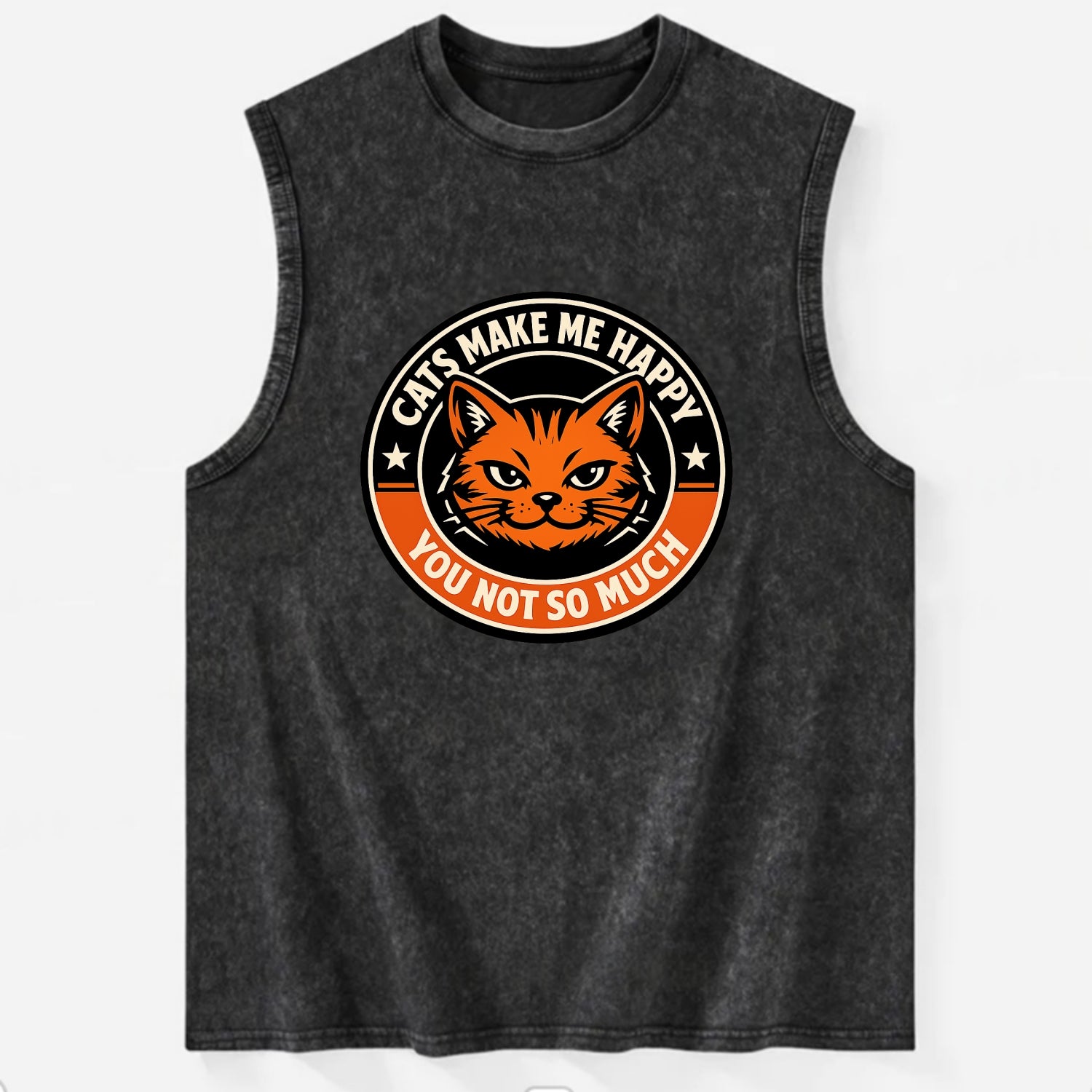 Joyful Whiskers Emblem - Vintage Washed Tank - Black