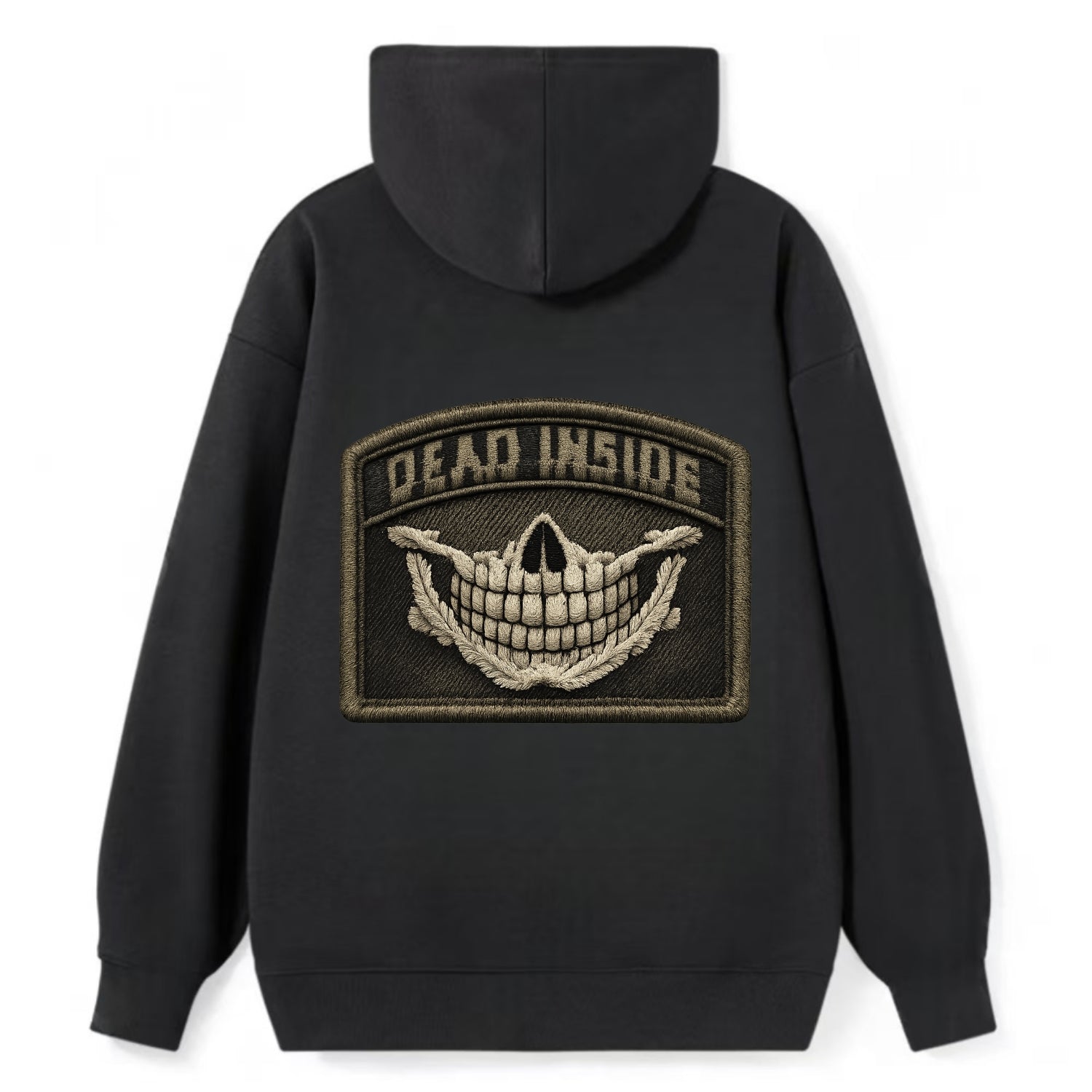 DEAD INSIDE SMILE - skeleton smile in white , dark humor - Classic Pullover Hoodie - Black