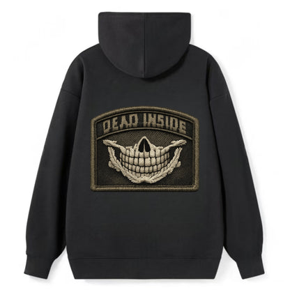 DEAD INSIDE SMILE - skeleton smile in white , dark humor - Classic Pullover Hoodie - Black