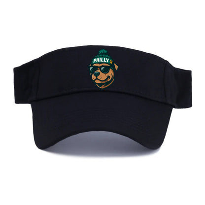 Philly Pitbull wearing Eagles beanie with Liberty Bell patch and wayfarer sunglasses - Visor - Black
