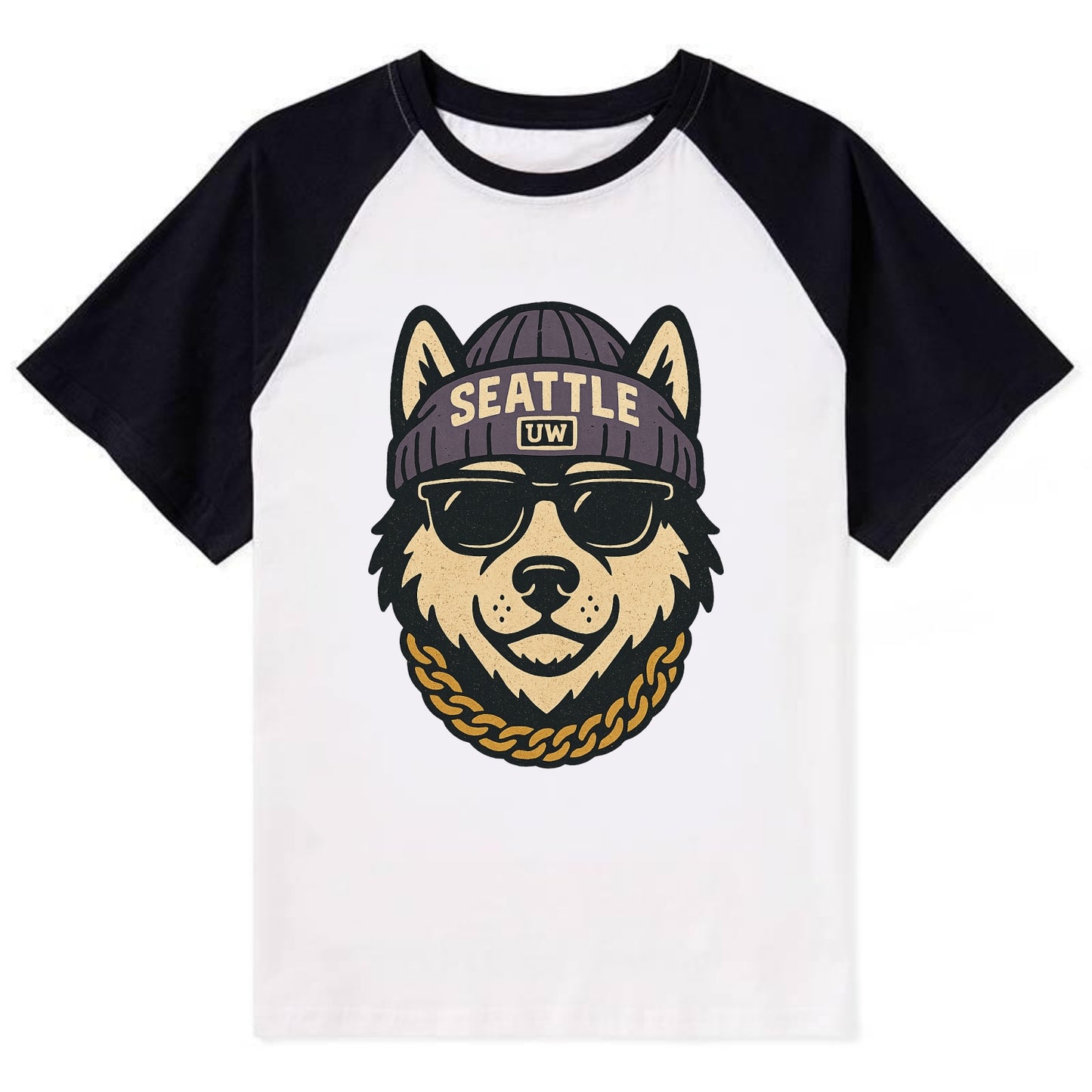 Seattle Husky - Contrast Raglan T-shirt - Black