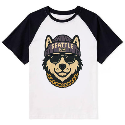Seattle Husky - Contrast Raglan T-shirt - Black