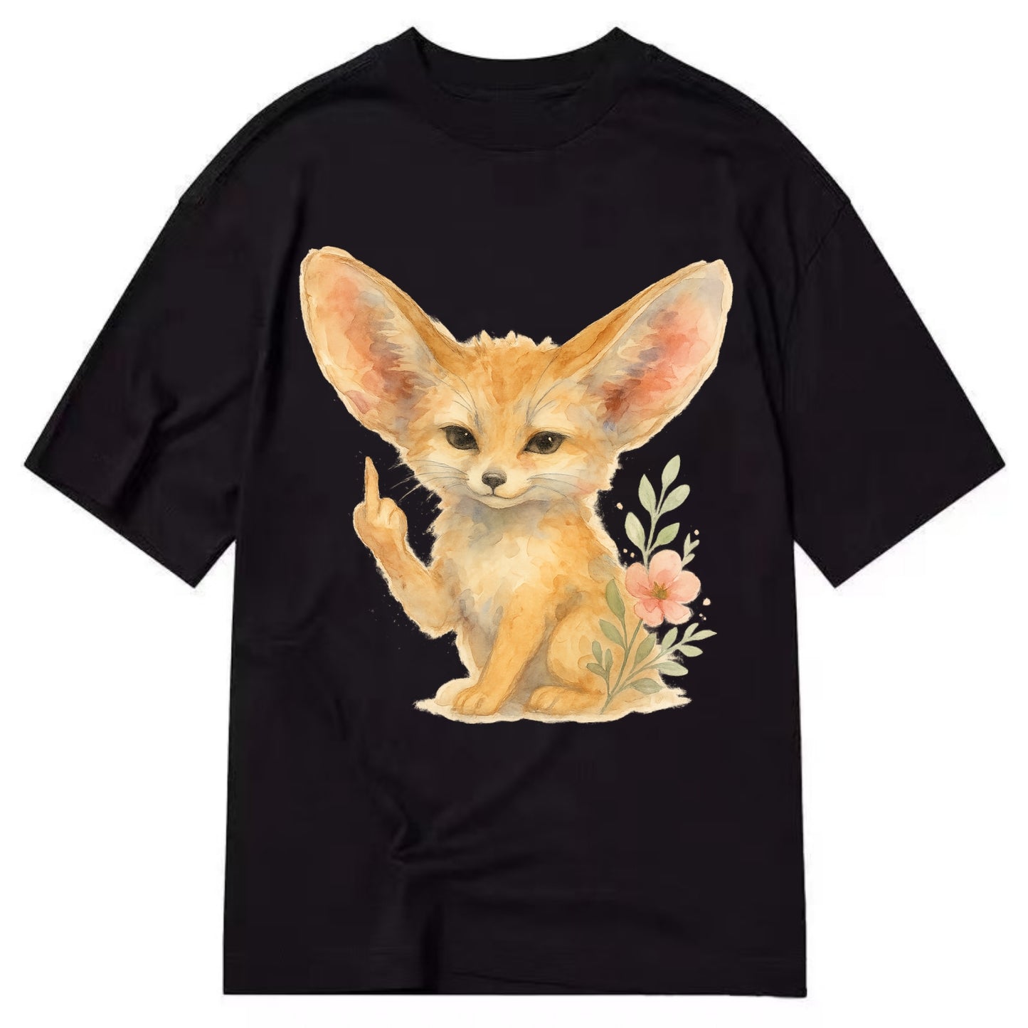 tiny fennec fox with oversized ears, one small paw raised in sass - Classic T-shirt - Black