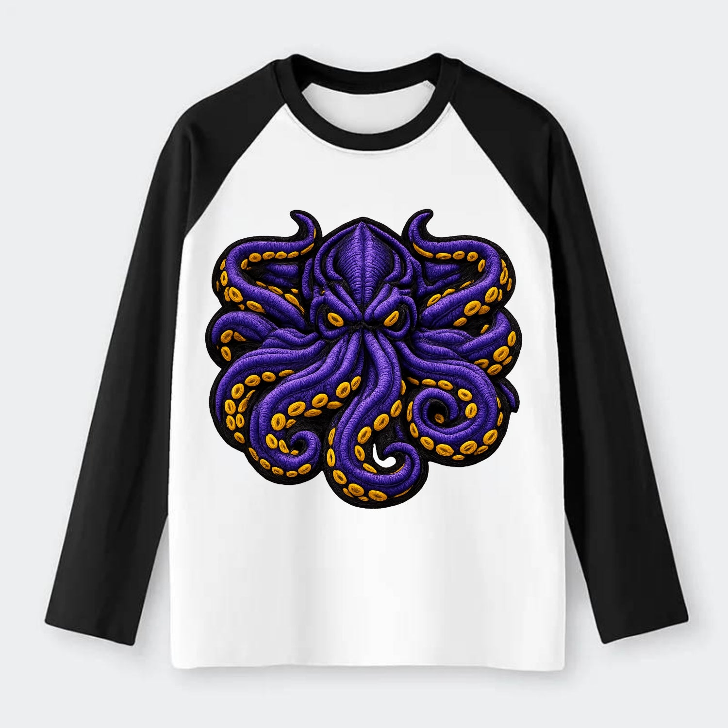 KRAKEN TENTACLES - sea monster in purple and black , deep sea - Raglan Long Sleeve T-Shirt - Black