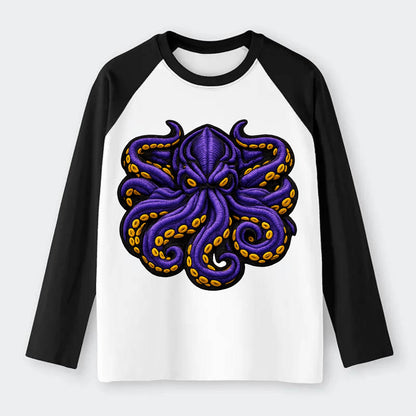 KRAKEN TENTACLES - sea monster in purple and black , deep sea - Raglan Long Sleeve T-Shirt - Black