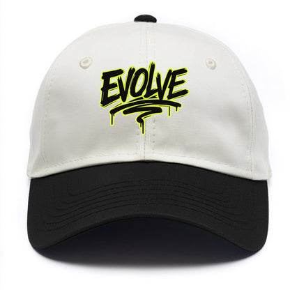 Bold typography design - "EVOLVE" - changing, becoming better - Two Tone Cap - Black
