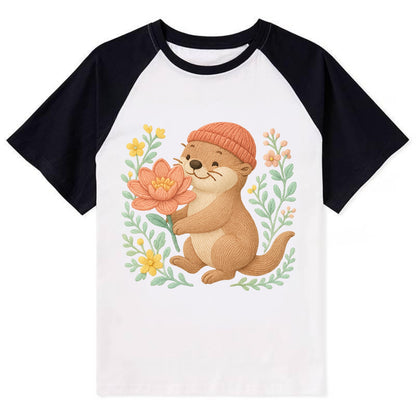 Peach Otter - Contrast Raglan T-shirt - Black