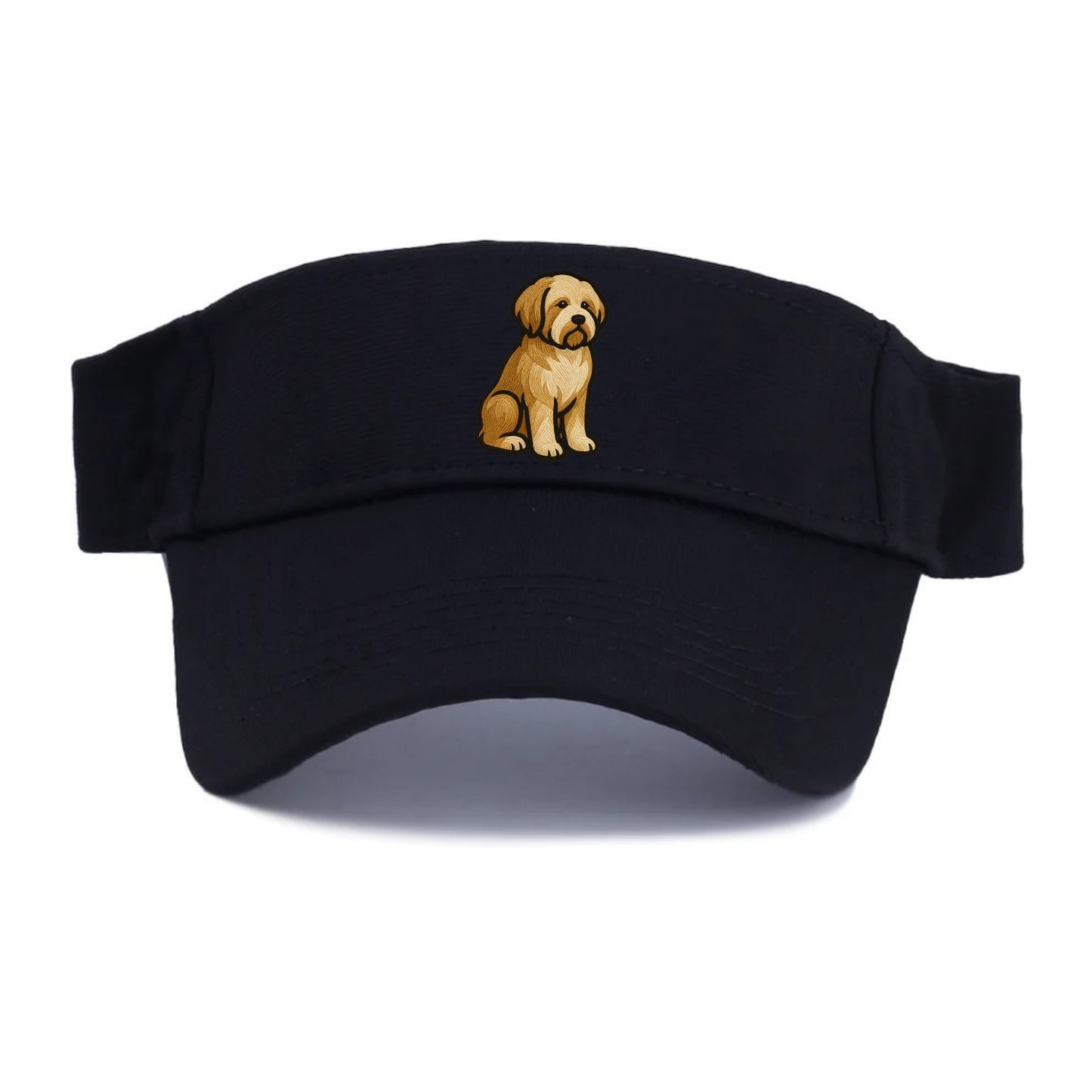 Tibetan Terrier - Gold and white embroidered sitting pose - Visor - Black