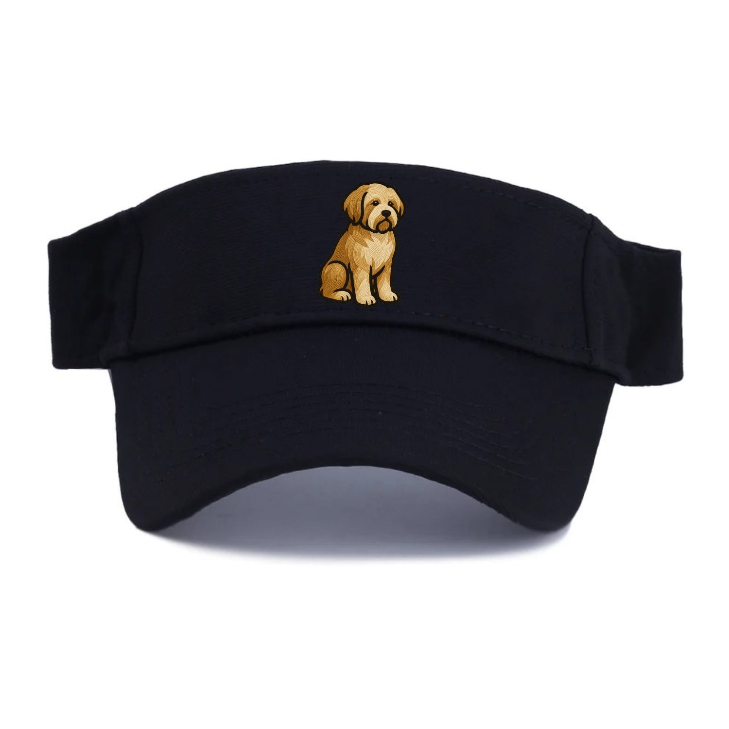 Tibetan Terrier - Gold and white embroidered sitting pose - Visor - Black