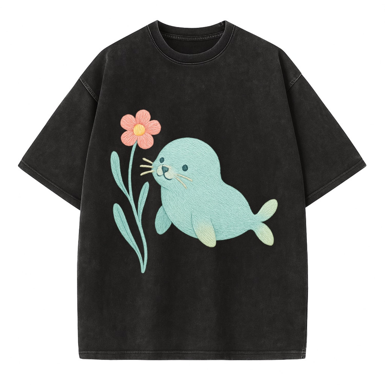 Mint Seal Pup - Vintage T-shirt - Black