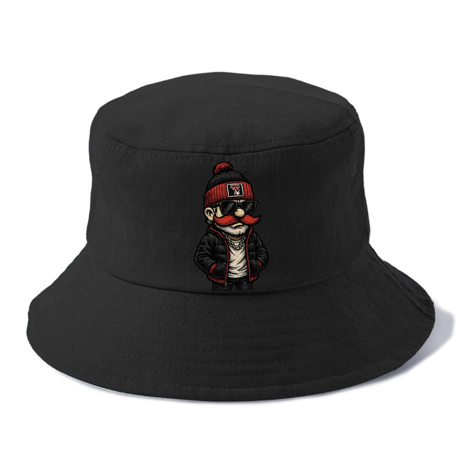 Lubbock Raider wearing Texas Tech beanie with guns up patch - Bucket Hat - Black