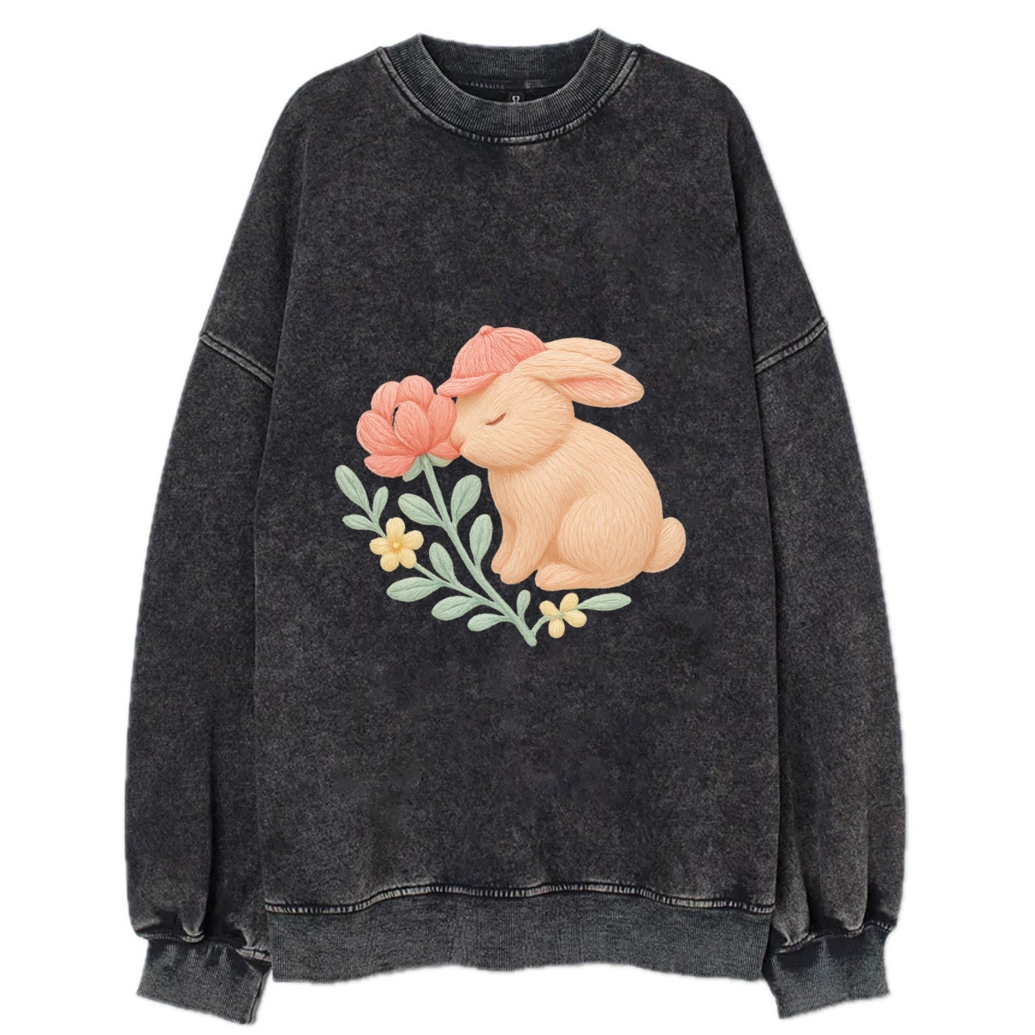 Peach Bunny - Vintage Sweatshirt - Black