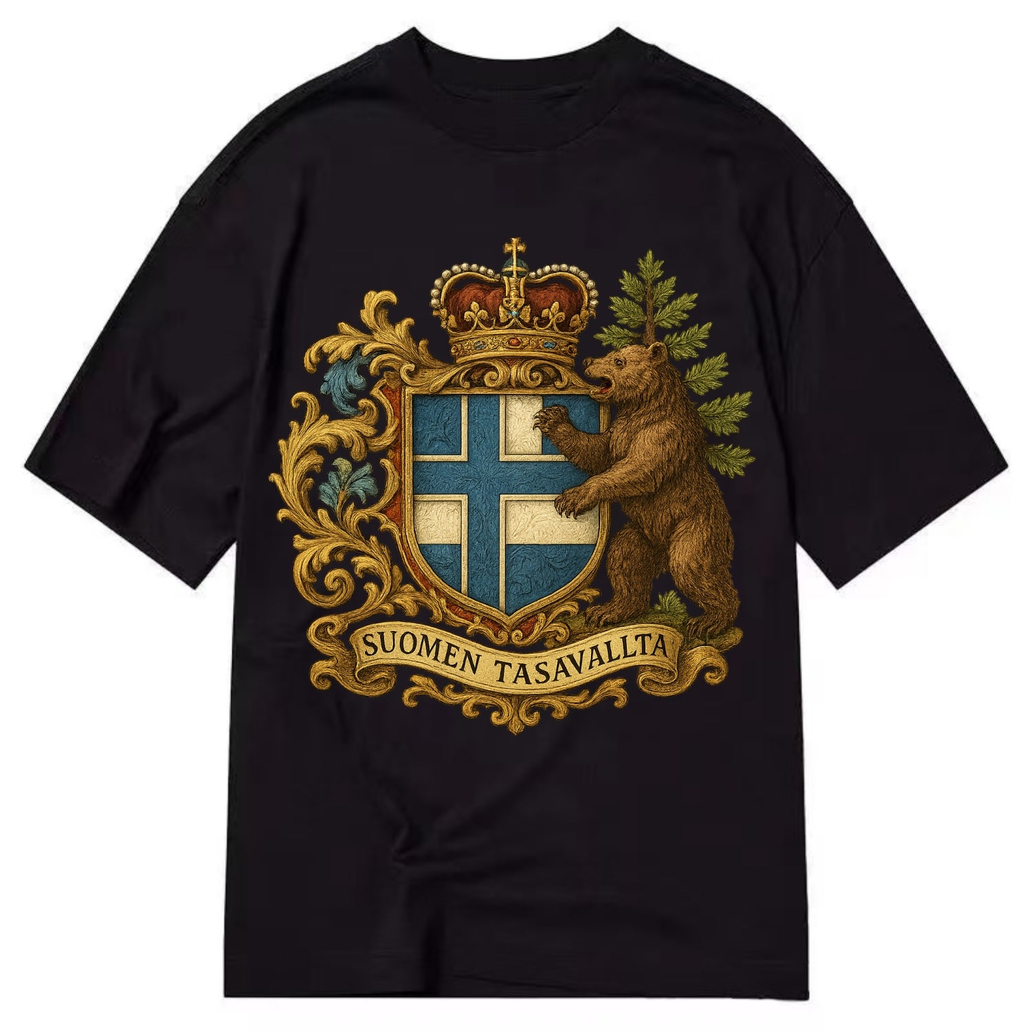 Finland Brown Bear Emblem  - Classic T-shirt - Black