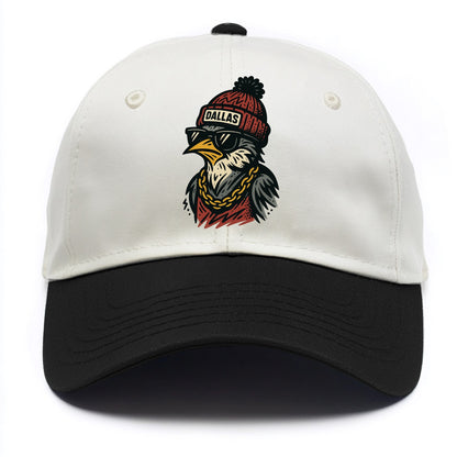 Dallas Mockingbird wearing Dallas beanie with pom pom and wayfarer sunglasses - Two Tone Cap - Black