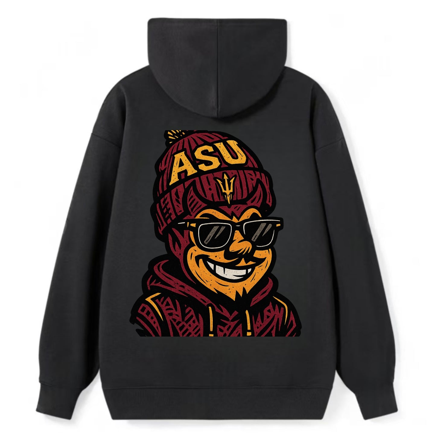 Tempe Sparky wearing Arizona State beanie with fork patch - Classic Pullover Hoodie - Black