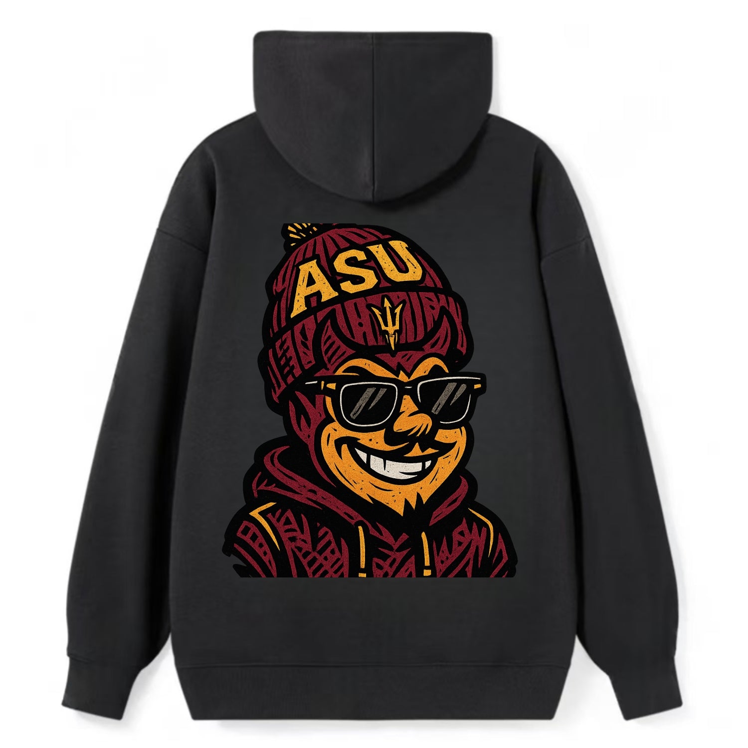 Tempe Sparky wearing Arizona State beanie with fork patch - Classic Pullover Hoodie - Black