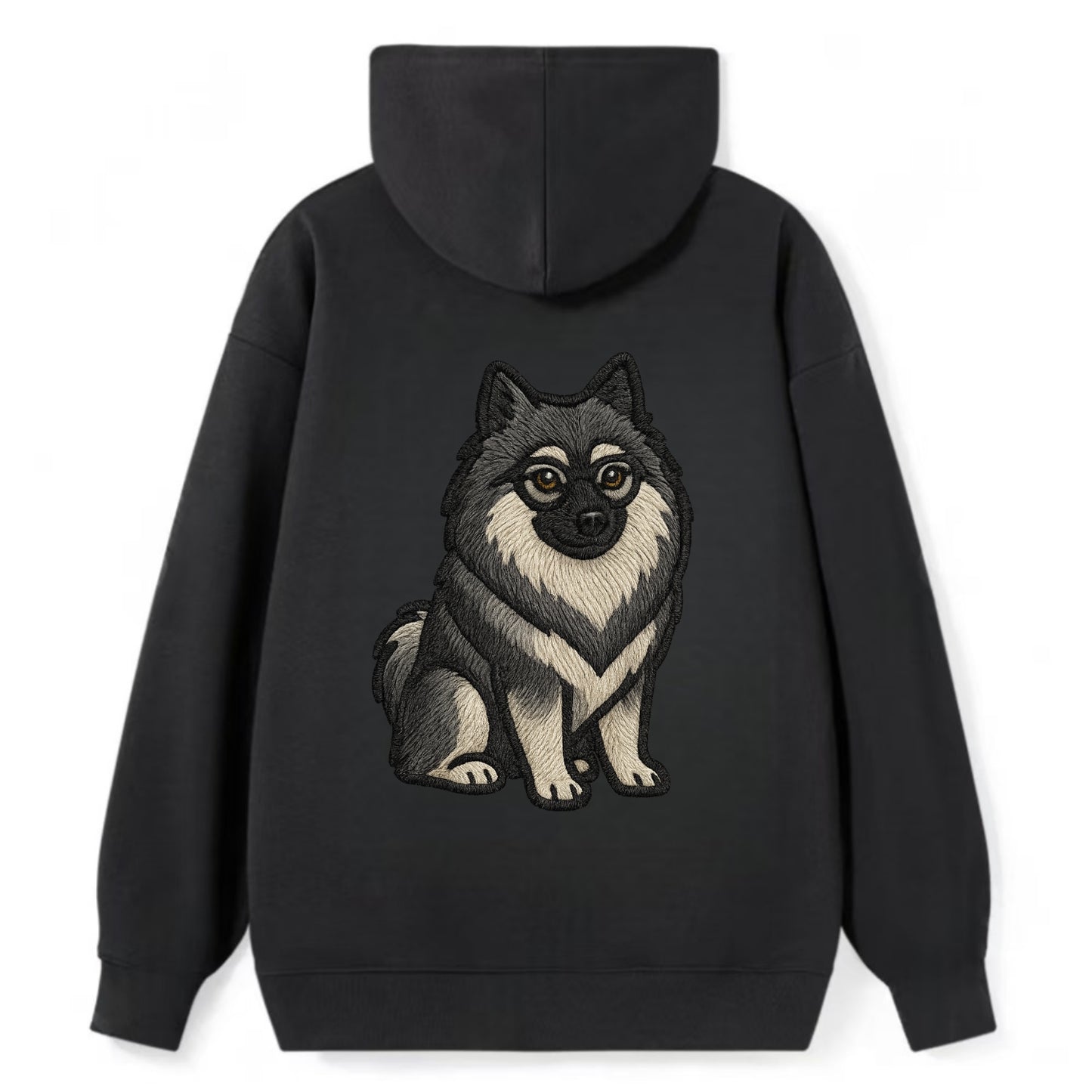 Keeshond - Gray and black spectacles embroidered design - Classic Pullover Hoodie - Black