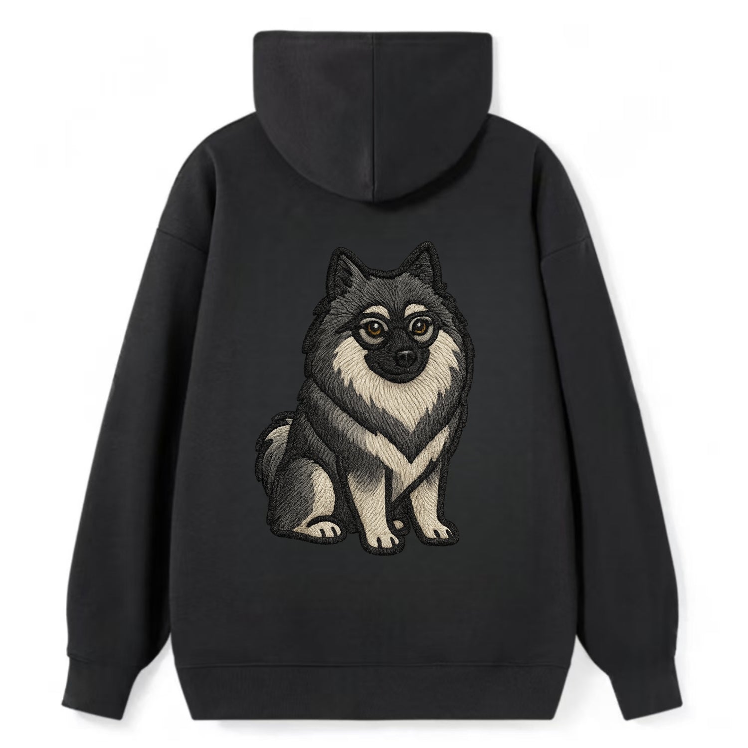 Keeshond - Gray and black spectacles embroidered design - Classic Pullover Hoodie - Black