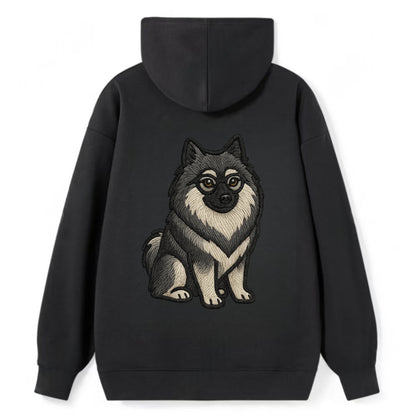 Keeshond - Gray and black spectacles embroidered design - Classic Pullover Hoodie - Black