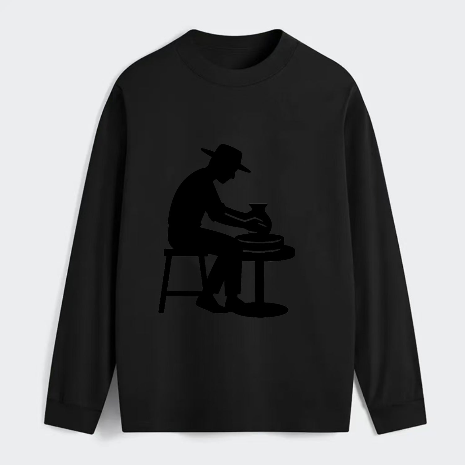 Potter shaping clay on wheel - Classic Long Sleeve Shirt - Black