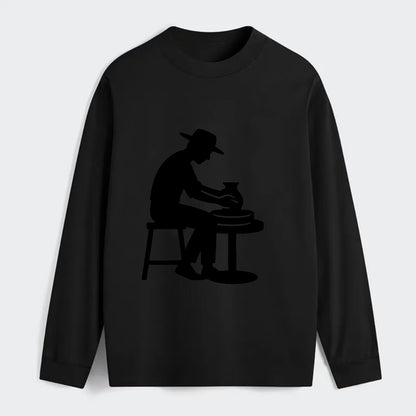 Potter shaping clay on wheel - Classic Long Sleeve Shirt - Black