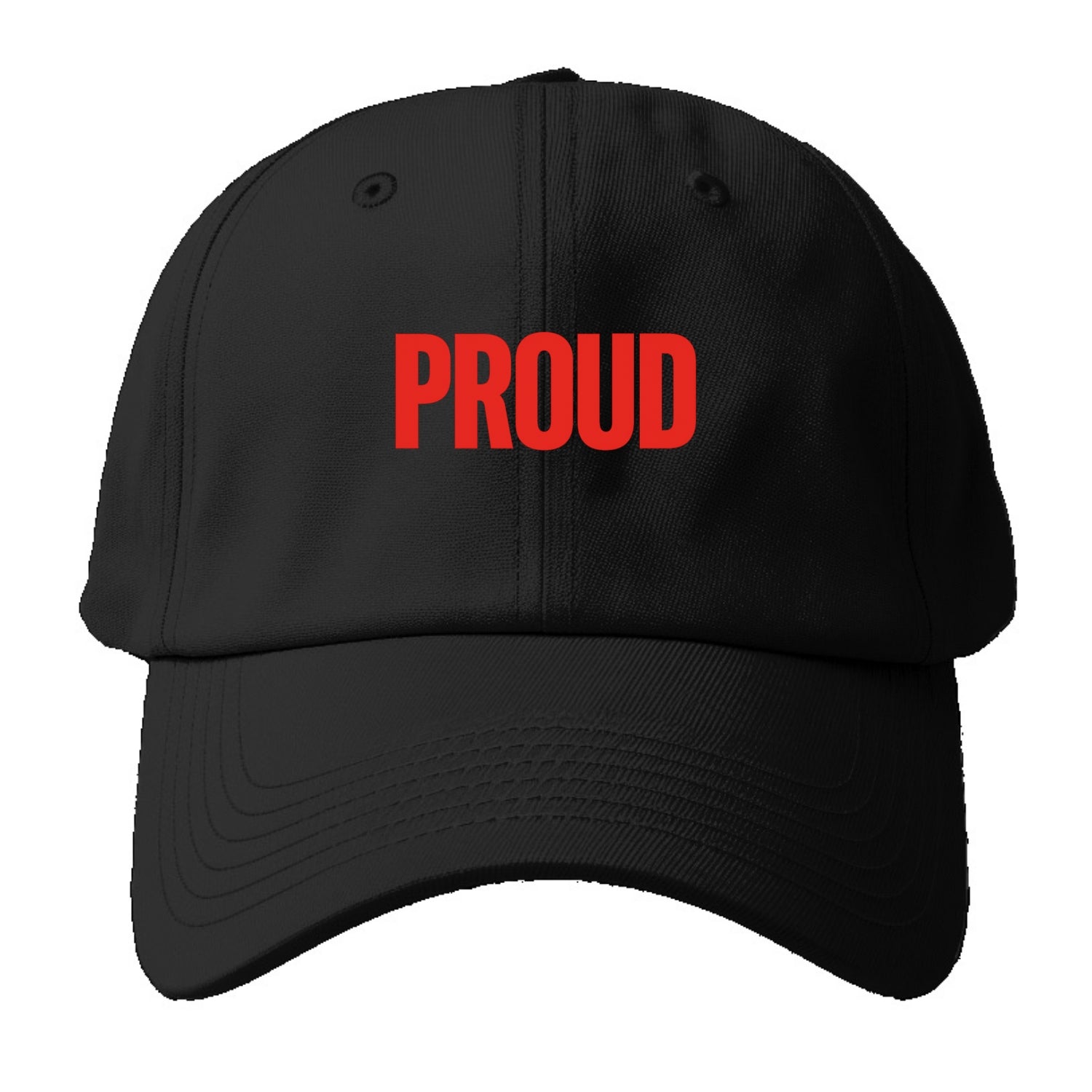 Bold typography design - "PROUD" - satisfied, honored, dignified - Baseball Cap For Big Heads - Black
