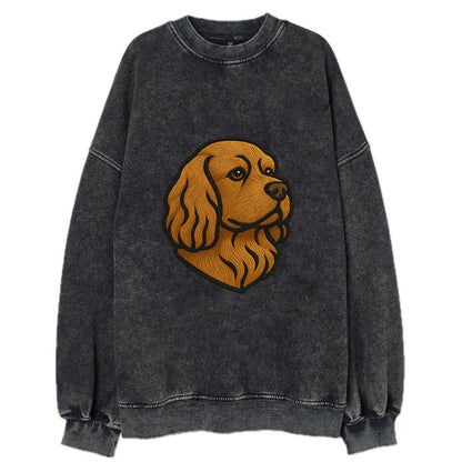 Sussex Spaniel - Golden liver embroidered low-set design - Vintage Sweatshirt - Black